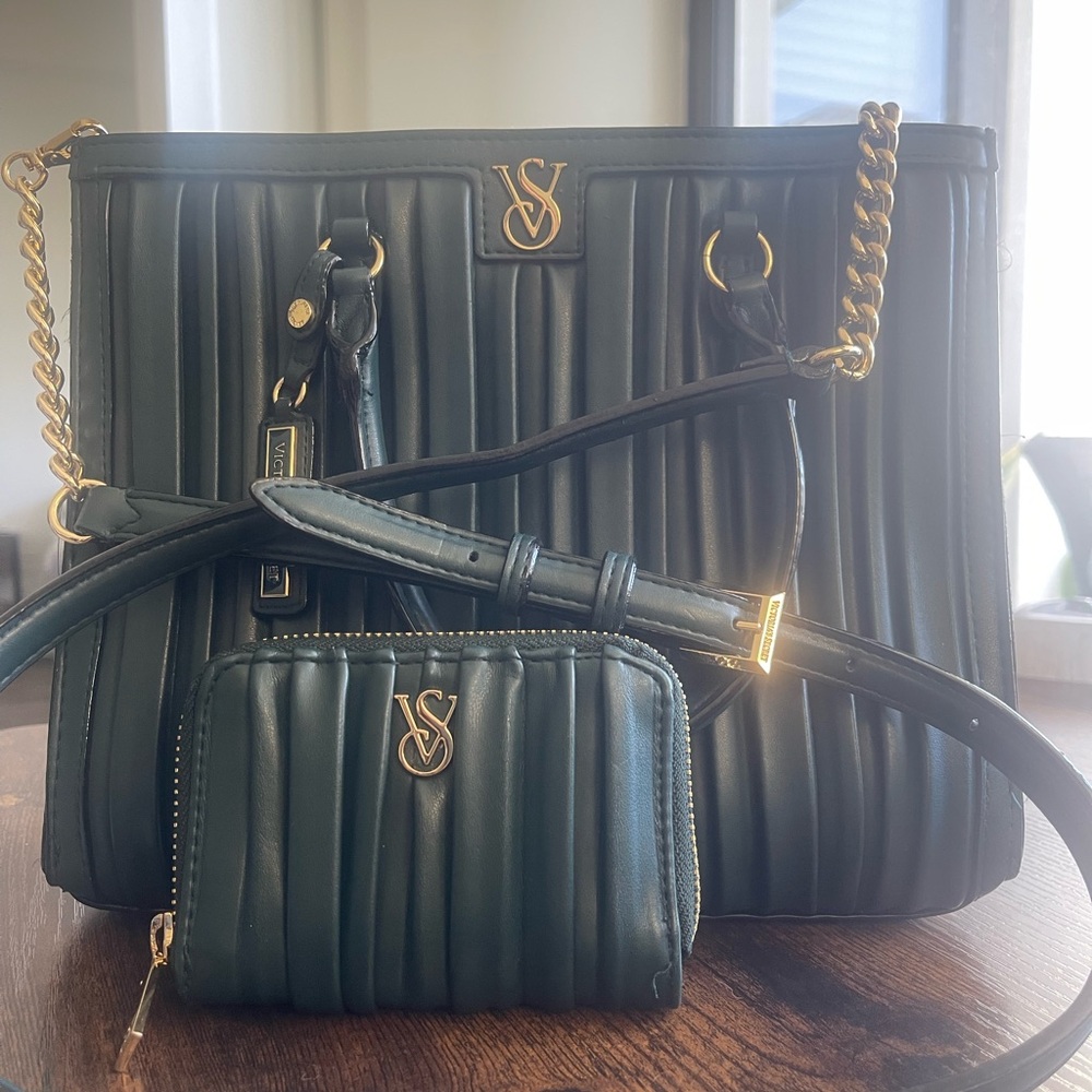 Victoria's Secret Dark Green Women's Crossbody Bag with Wallet